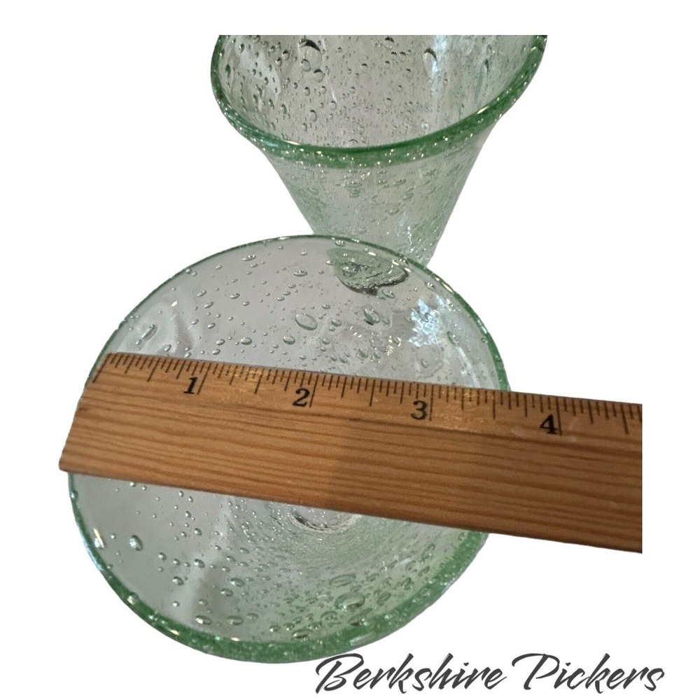 Pale Green Hand Blown Wine Glass Goblet Bubbles Clear Stem for set of 2 - Picture 10 of 10